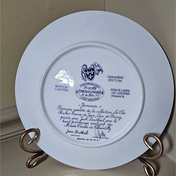 Vintage 1970s French D'Arceau-Limoges Premiere Limited Edition "Janvier" Plate - Picture 5 of 7
